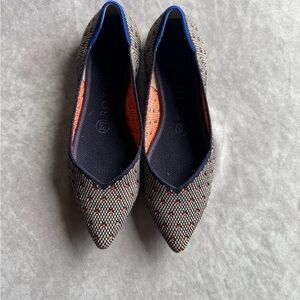 Rothy's Pointed Knit Flats in Navy, Cream & Coral with Blue Trim